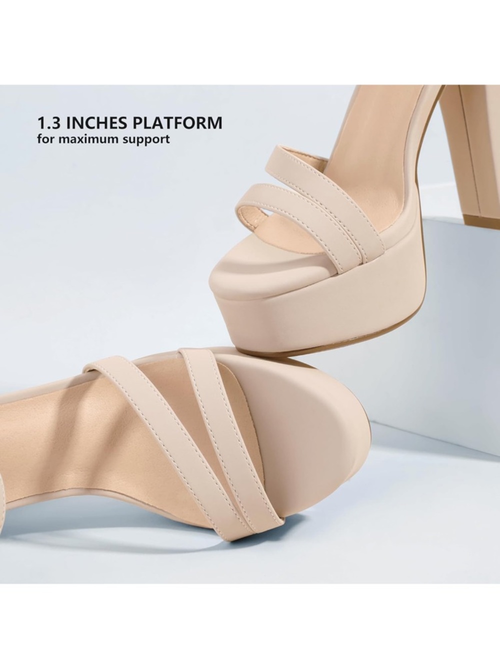 IDIFU Beige Platform Strappy Block Heel Sandals